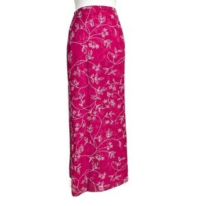 Madison Studio Vintage Fuchsia Floral Vine Silk Maxi Skirt - Retro Bohemian